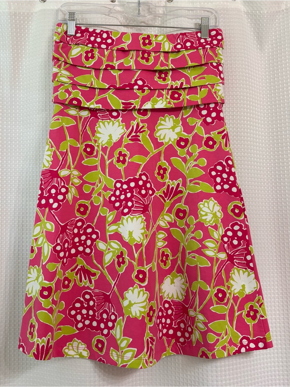 Lilly Pulitzer Pink Lime Floral Ruffle Waist A-Line Dress